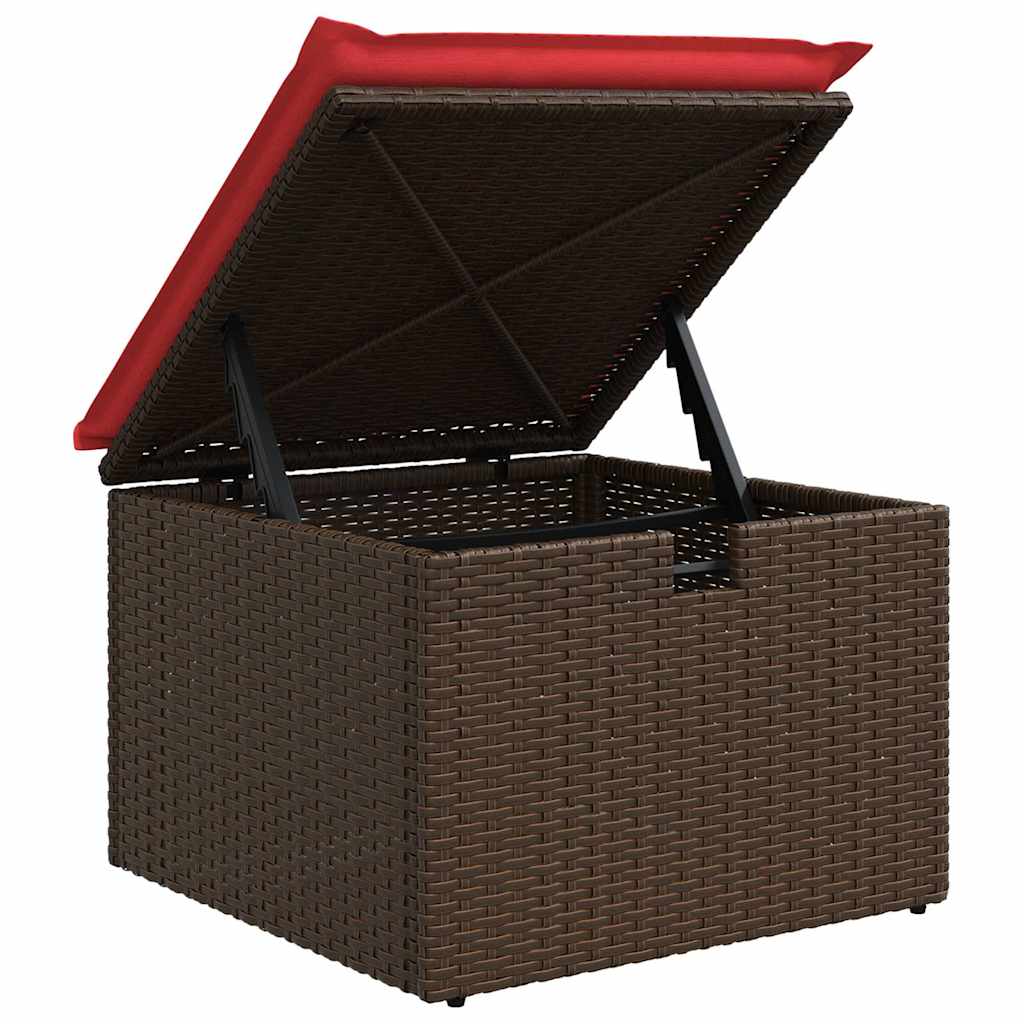 Gartenhocker mit Kissen Braun 55x55x37 cm Poly Rattan