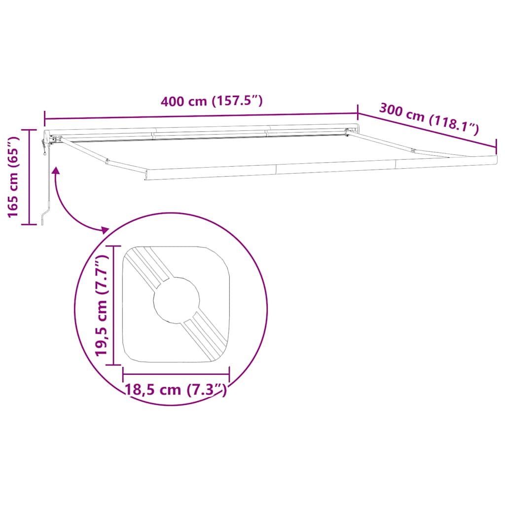 Markise Einziehbar Anthrazit und Weiß 4x3 m Stoff und Aluminium