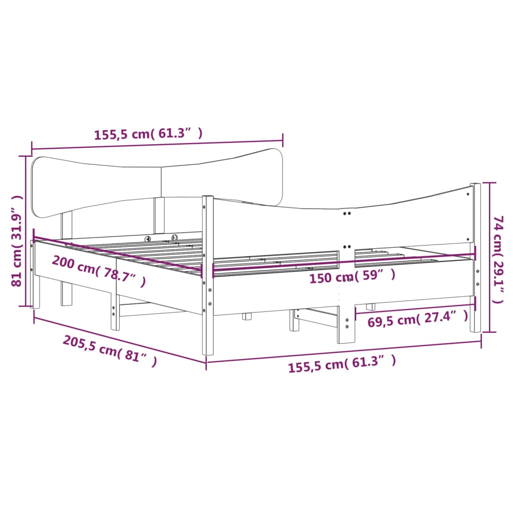 Massivholzbett ohne Matratze Wachsbraun 150x200 cm Kiefernholz