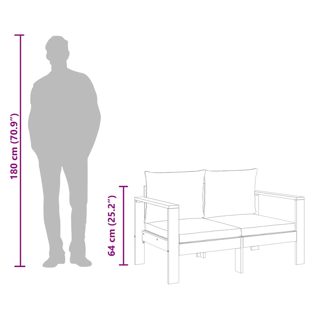 Gartensofa mit Kissen 2-Sitzer Massivholz Akazie