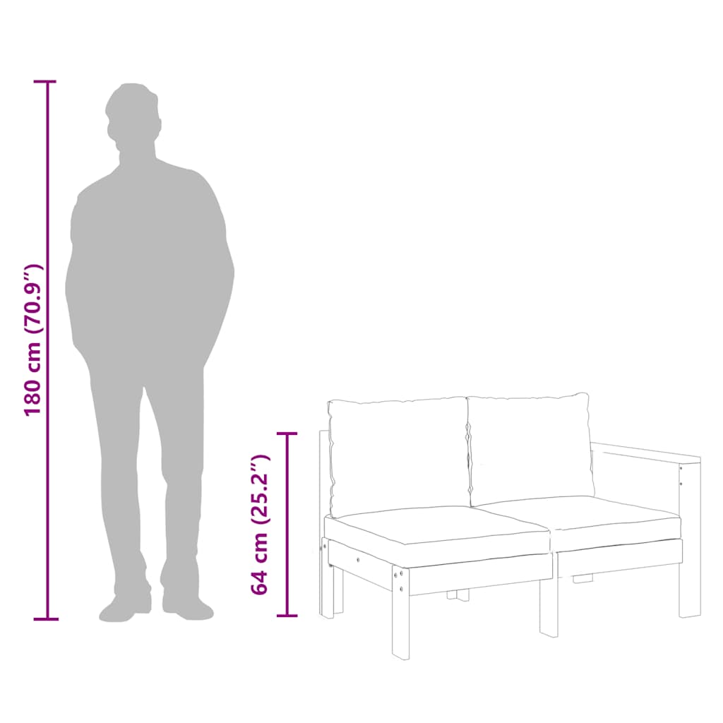 Gartensofa mit 1 Armlehne 2-Sitzer Massivholz Akazie