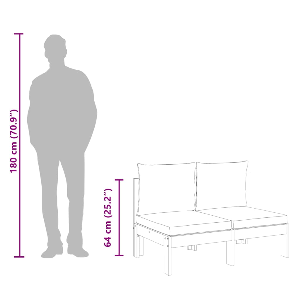 Gartensofa ohne Armlehnen mit Kissen 2-Sitzer Massivholz Akazie