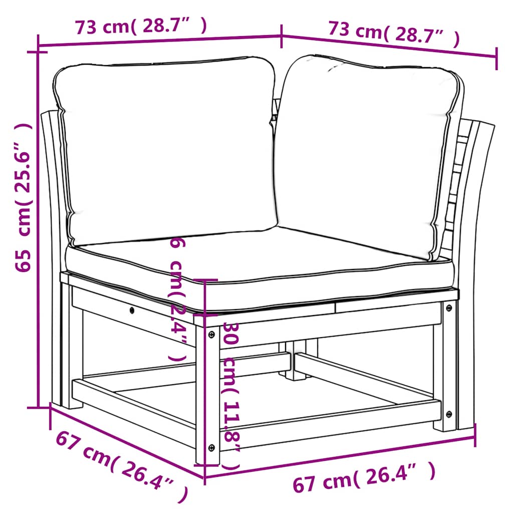 Garten-Ecksofa mit Kissen 73x73x65 cm Massivholz Akazie