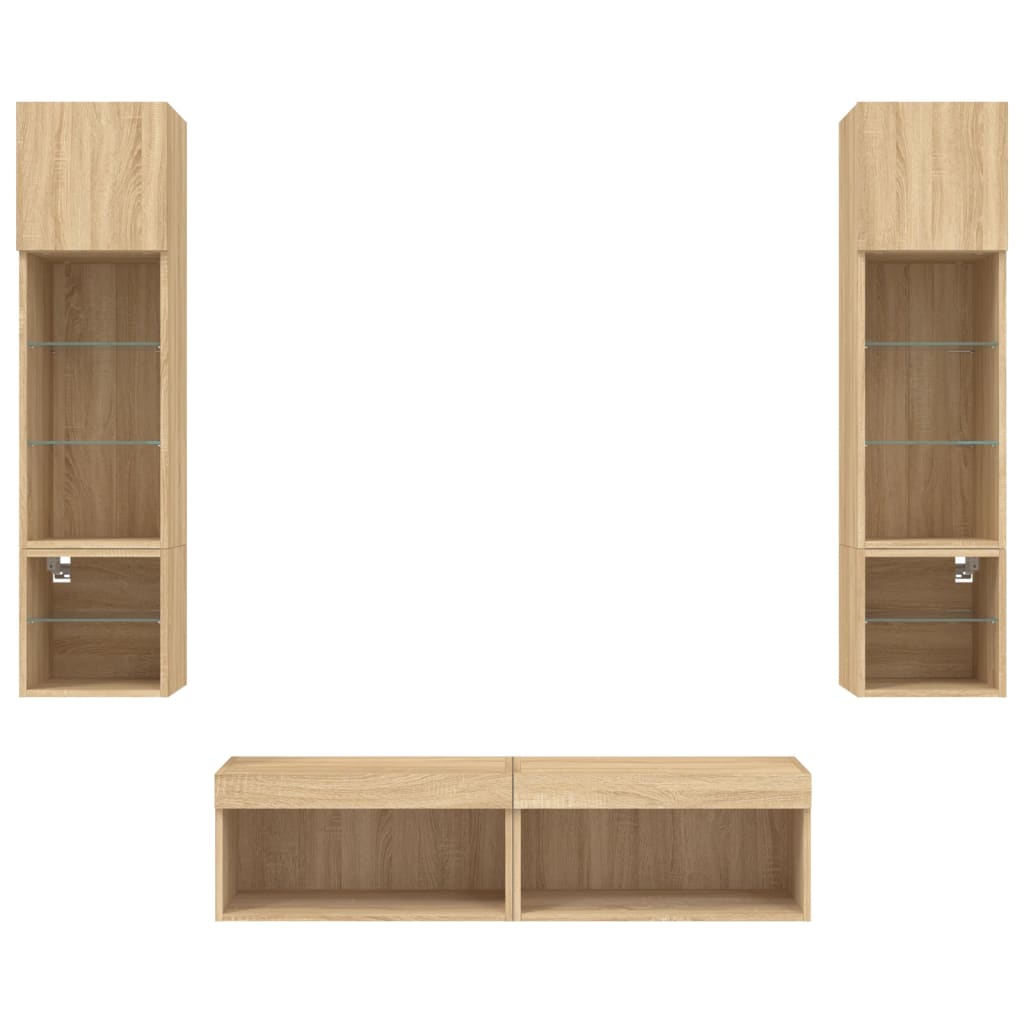 6-tlg. Wohnwand mit LED-Beleuchtung Sonoma-Eiche Holzwerkstoff