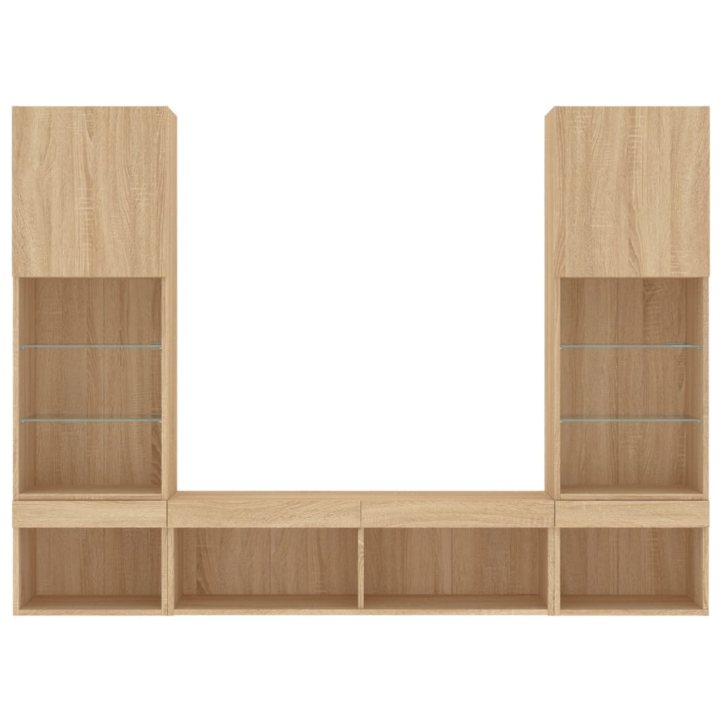 5-tlg. Wohnwand mit LED-Beleuchtung Sonoma-Eiche Holzwerkstoff