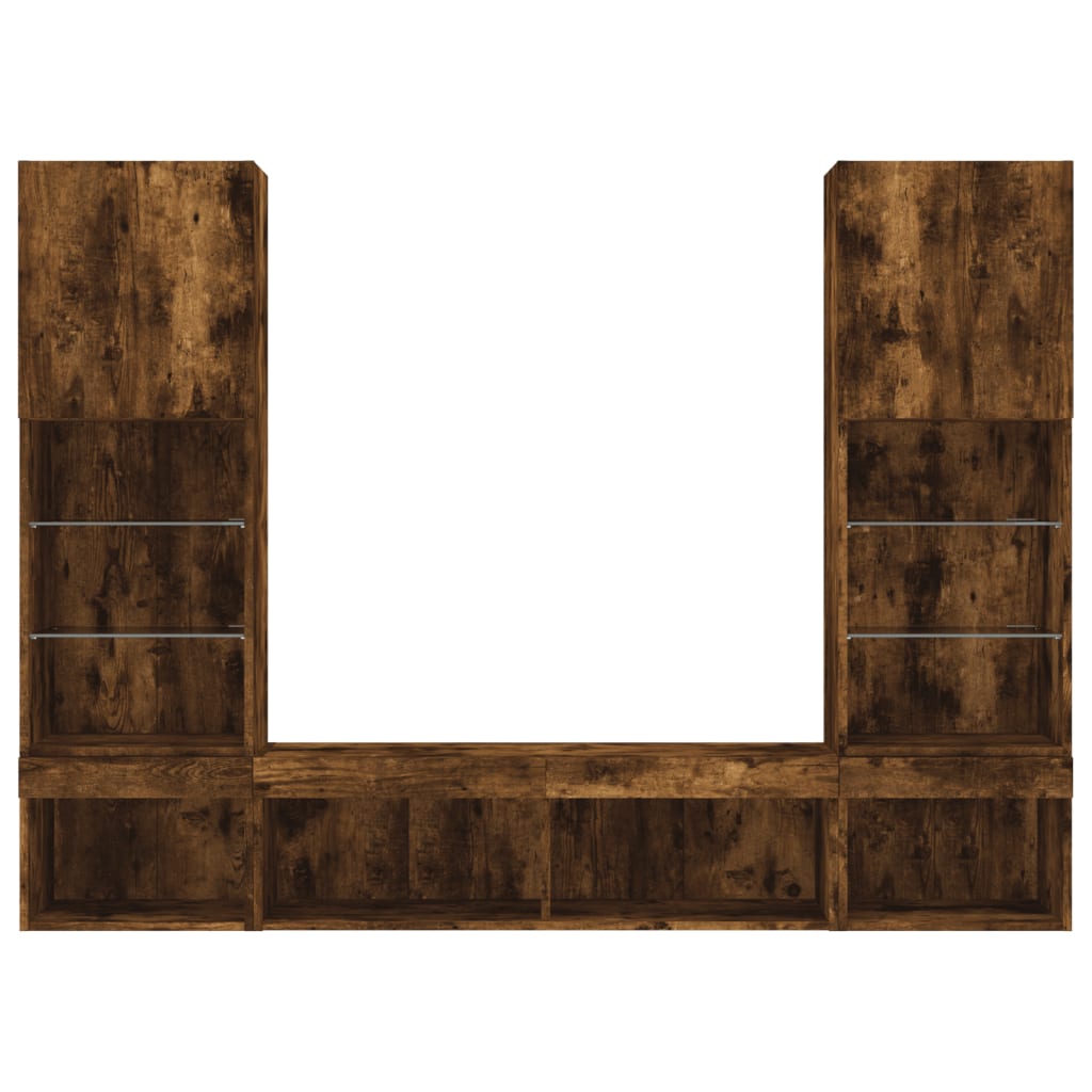 5-tlg. Wohnwand mit LED-Beleuchtung Räuchereiche Holzwerkstoff