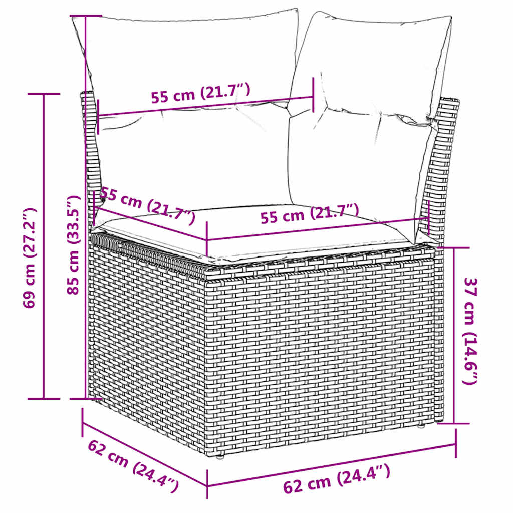 6-tlg. Garten-Sofagarnitur mit Kissen Grau Poly Rattan
