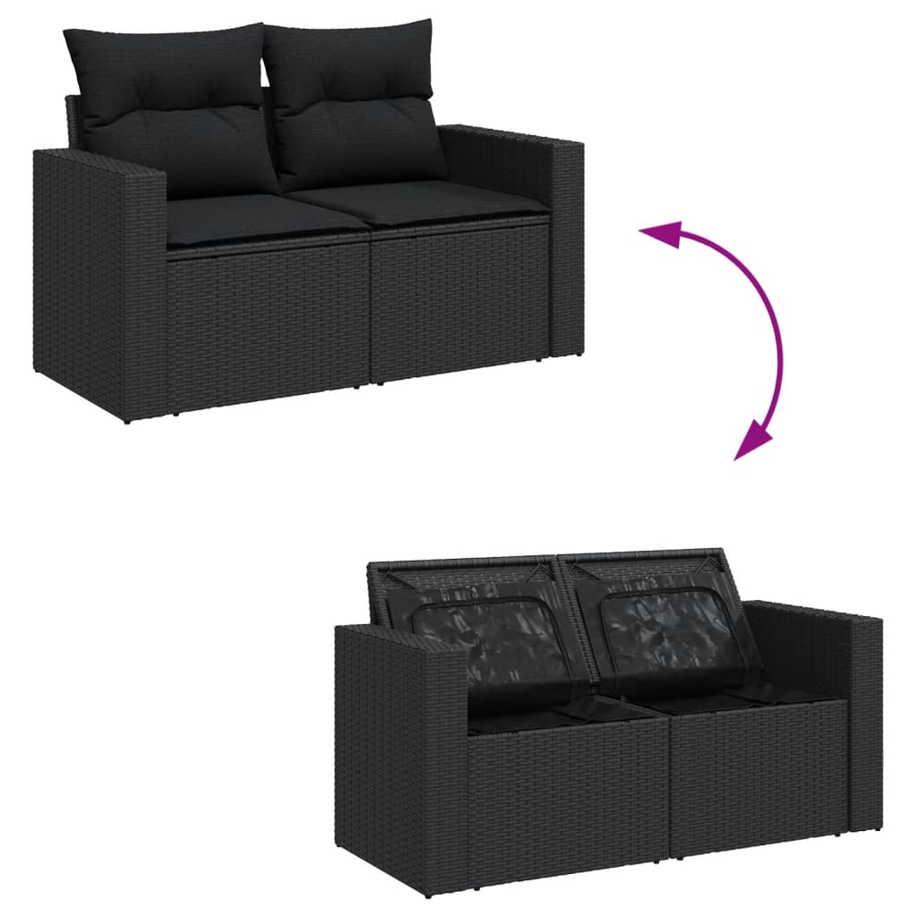 12-tlg. Garten-Sofagarnitur mit Kissen Schwarz Poly Rattan