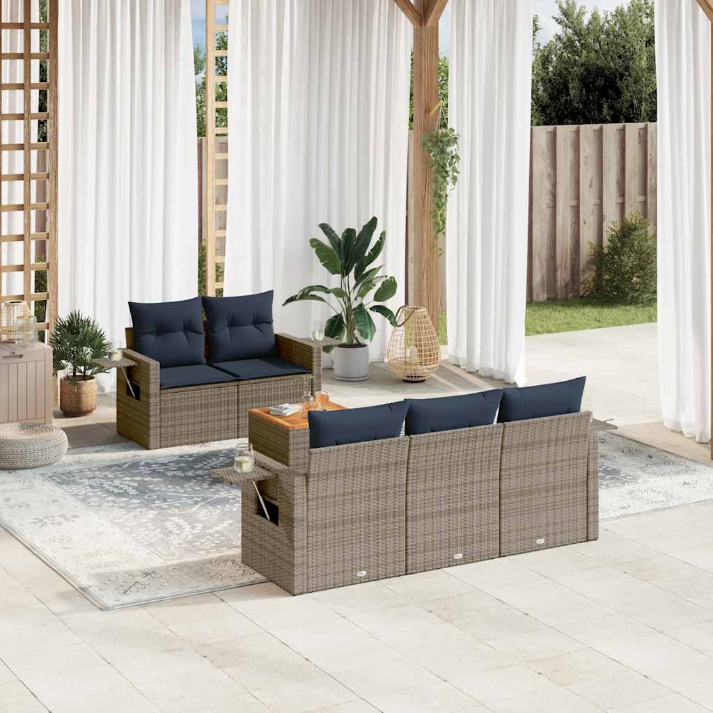 6-teiliges Gartensofa-Set mit Kissen, grau, Polyrattan