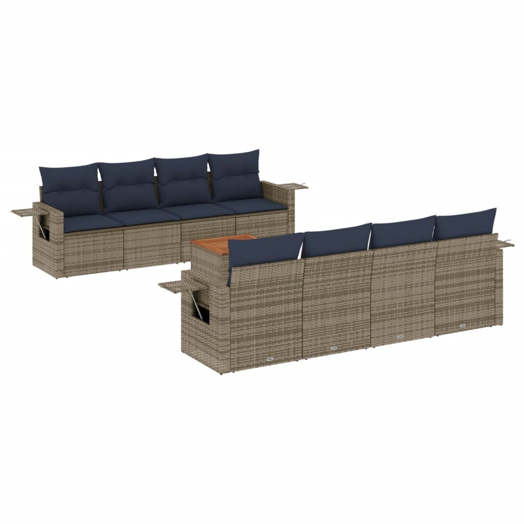 9-teiliges Gartensofa-Set mit Kissen, grau, Polyrattan
