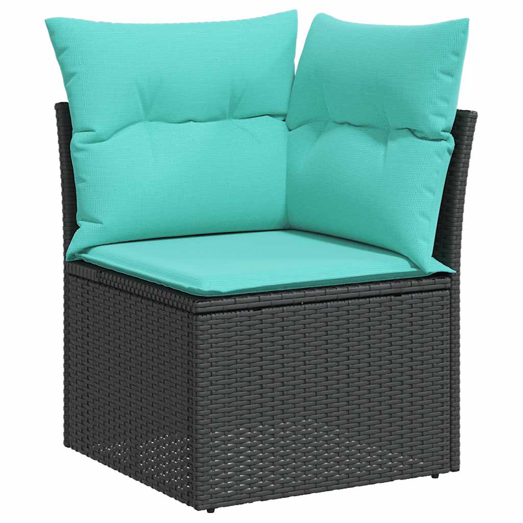 7-teiliges Gartensofa-Set mit Kissen, schwarzes Polyrattan