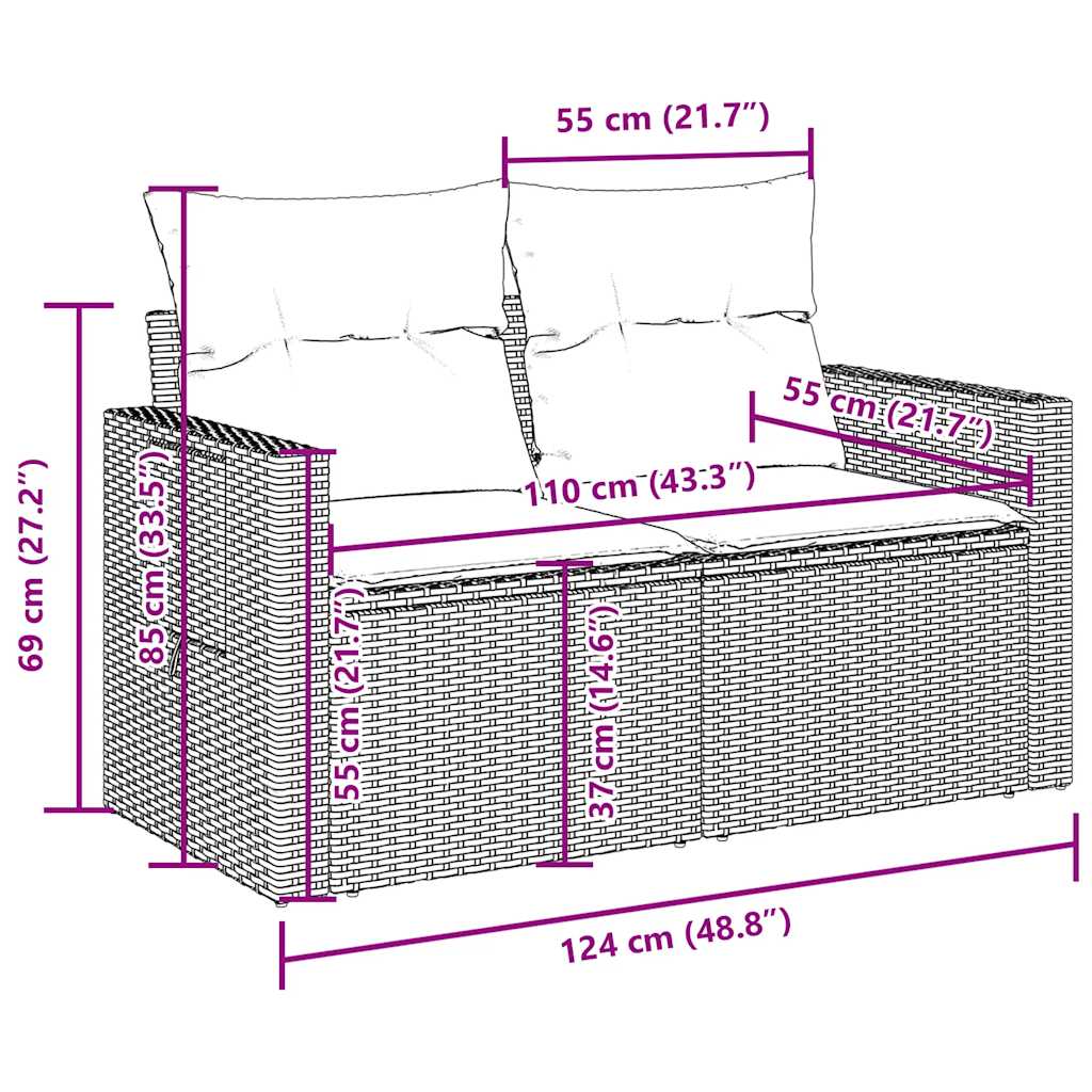 6-tlg. Garten-Sofagarnitur mit Kissen Braun Poly Rattan