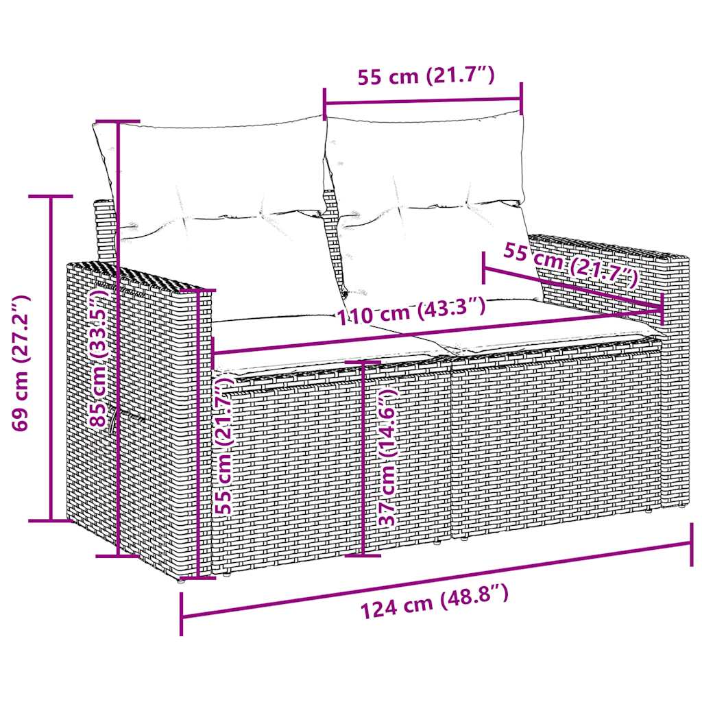 8-tlg. Garten-Sofagarnitur mit Kissen Braun Poly Rattan