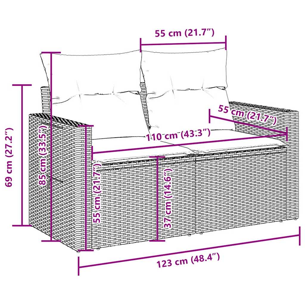 9-tlg. Garten-Sofagarnitur mit Kissen Braun Poly Rattan