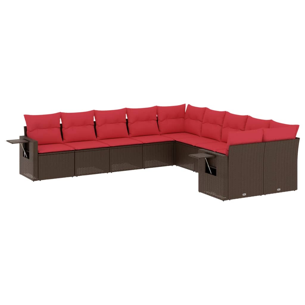 10-teiliges Gartensofa-Set mit Kissen, braun, Polyrattan