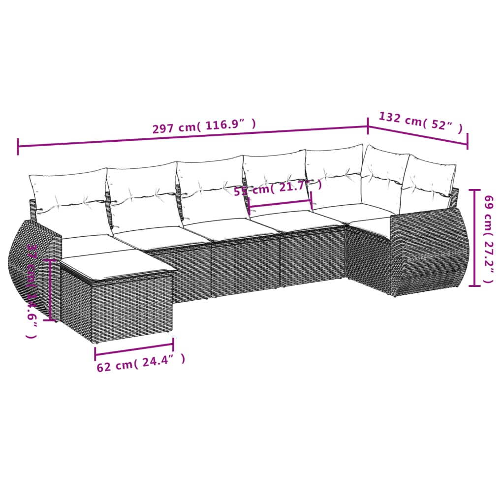 7-teiliges Gartensofa-Set mit Kissen, braun, Polyrattan