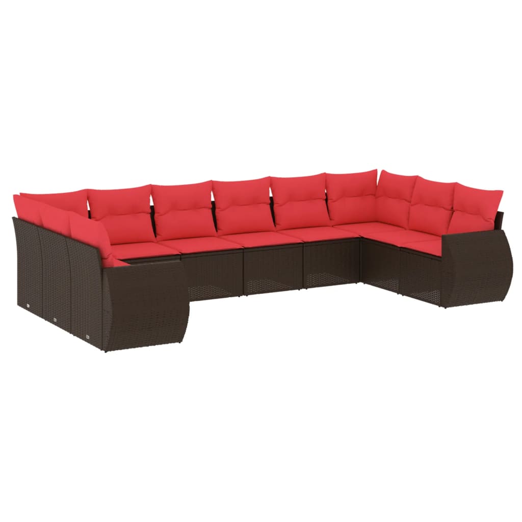 10-teiliges Gartensofa-Set mit Kissen, braun, Polyrattan
