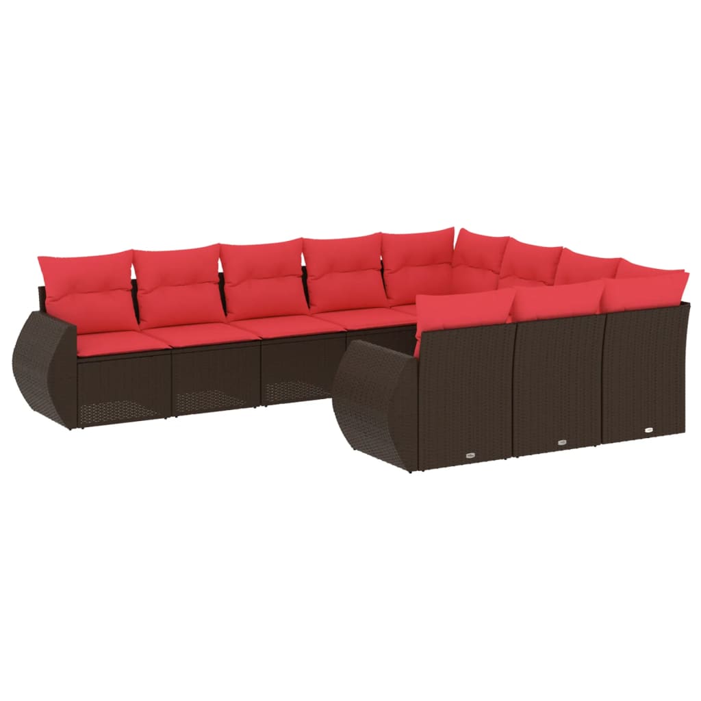 10-teiliges Gartensofa-Set mit Kissen, braun, Polyrattan