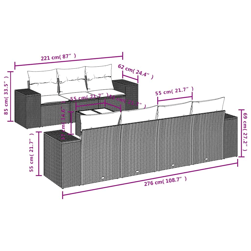 8-teiliges Gartensofa-Set mit Kissen, braun, Polyrattan