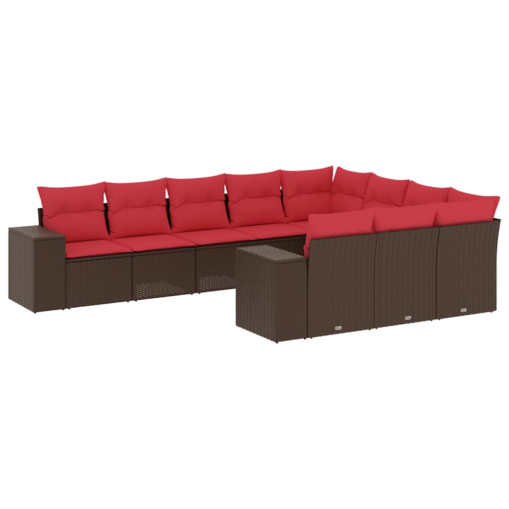 10-teiliges Gartensofa-Set mit Kissen, braun, Polyrattan