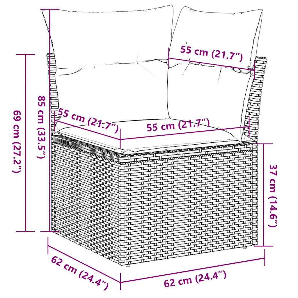 9-tlg. Garten-Sofagarnitur mit Kissen Braun Poly Rattan