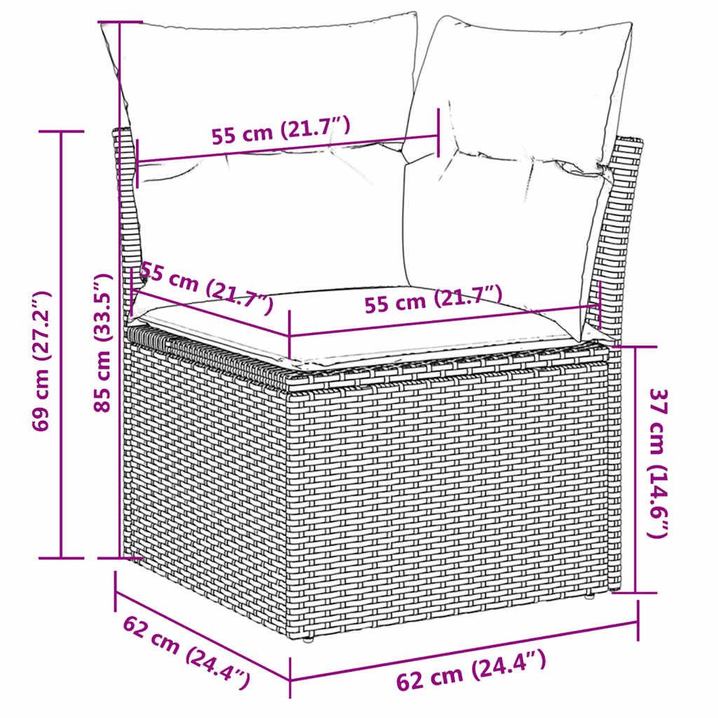 10-tlg. Garten-Sofagarnitur mit Kissen Grau Poly Rattan
