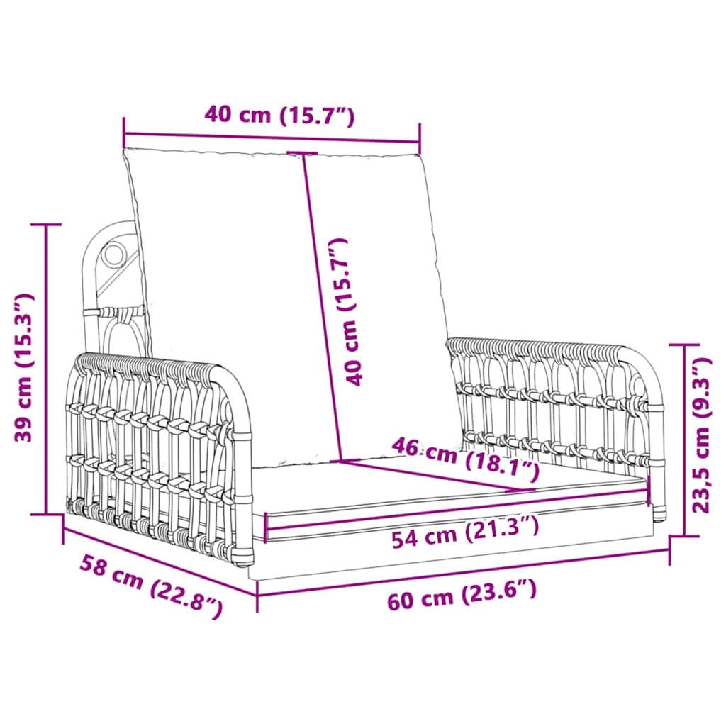 Hängestuhl mit Kissen 63x58x39 cm Poly Rattan und Stahl