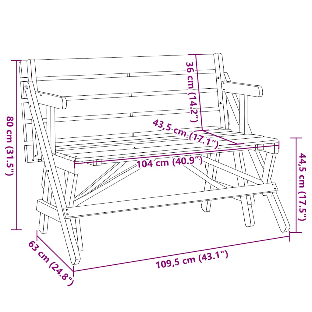 Picknicktisch mit Bänken 2-in-1 Massivholz Tanne