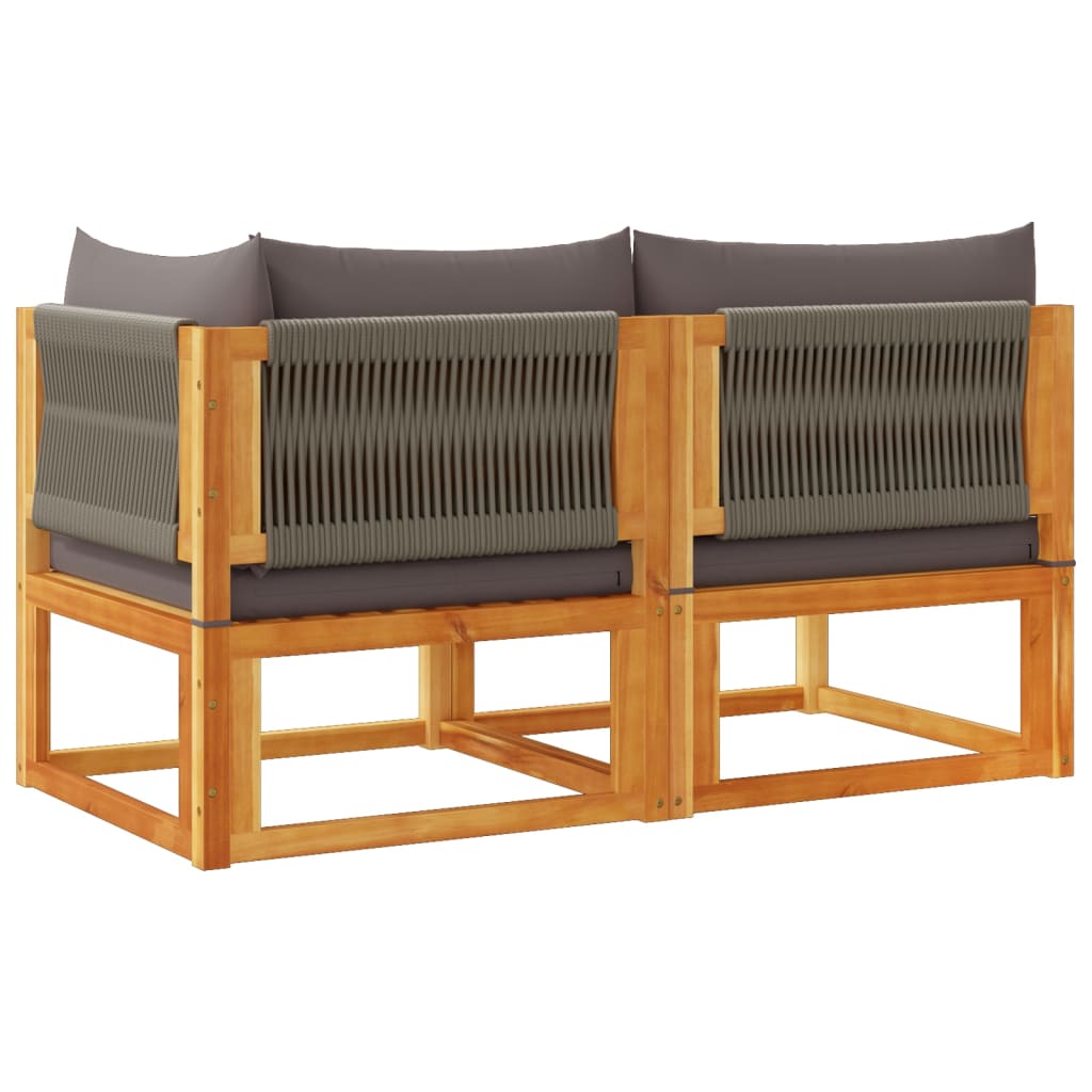 Gartensofa mit Kissen 2-Sitzer Holz Akazie & Seil