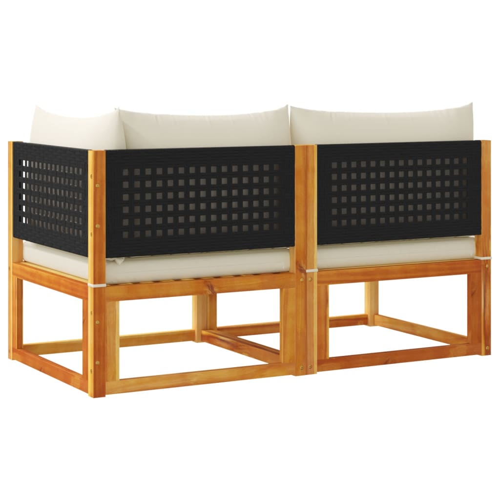 Gartensofa mit Kissen 2-Sitzer Holz Akazie & Rattan