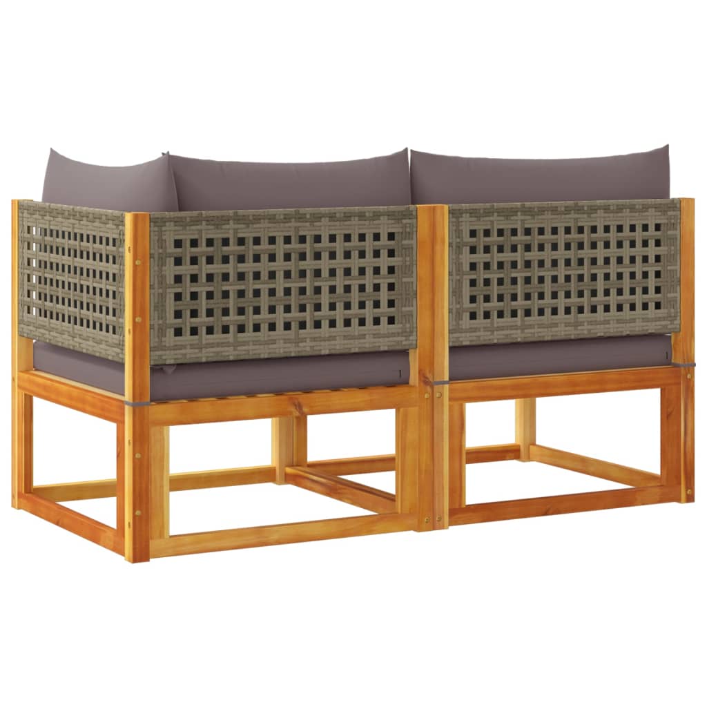 Gartensofa mit Kissen 2-Sitzer Holz Akazie & Rattan