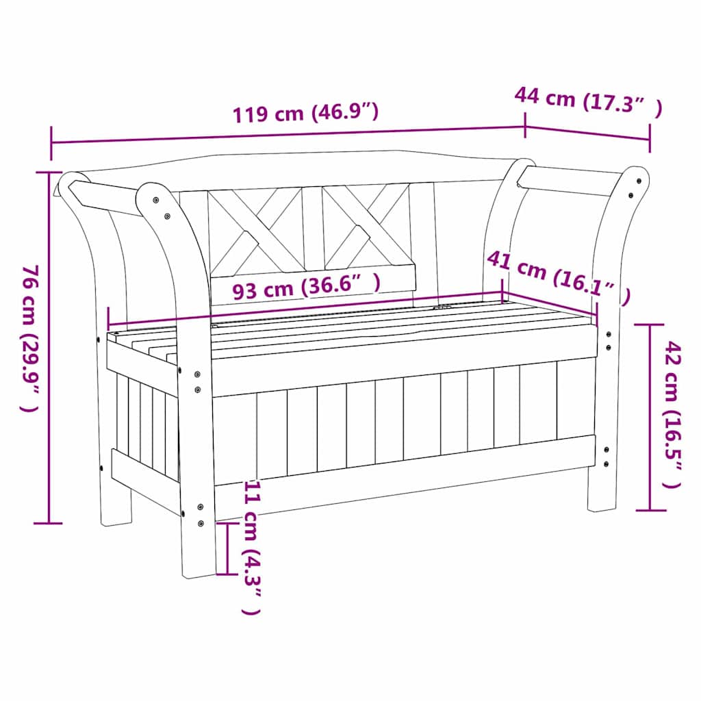 Gartenaufbewahrungsbank Braun 119 x 76 x 44cm Massivholz Kiefer