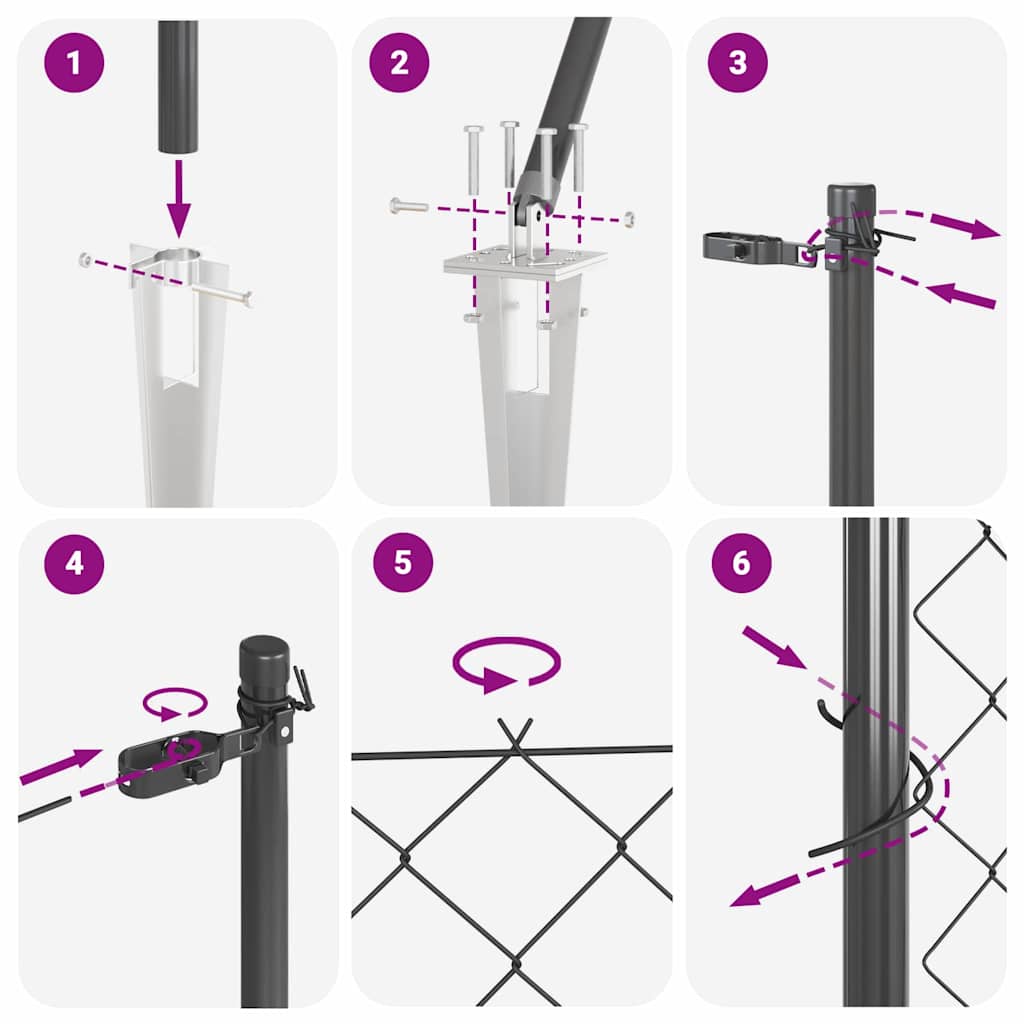 Kettengliedzaun mit Pfosten Grau 1.6 x 25 m Stahl
