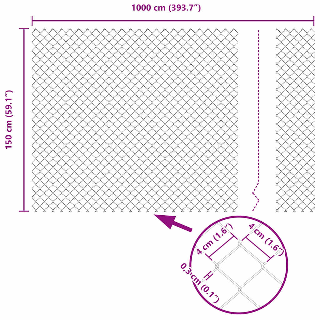 Kettengliedzaun mit Pfosten Silber 1,5 x 10 m Stahl