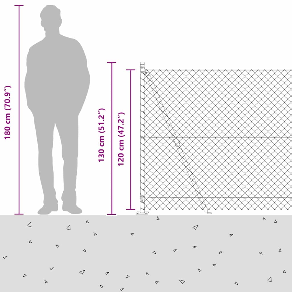 Kettengliedzaun mit Pfosten Grün 1,2 x 10 m Stahl