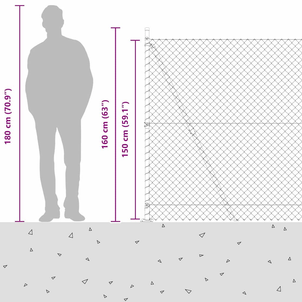 Kettengliedzaun mit Pfosten Grün 1,5 x 10 m Stahl