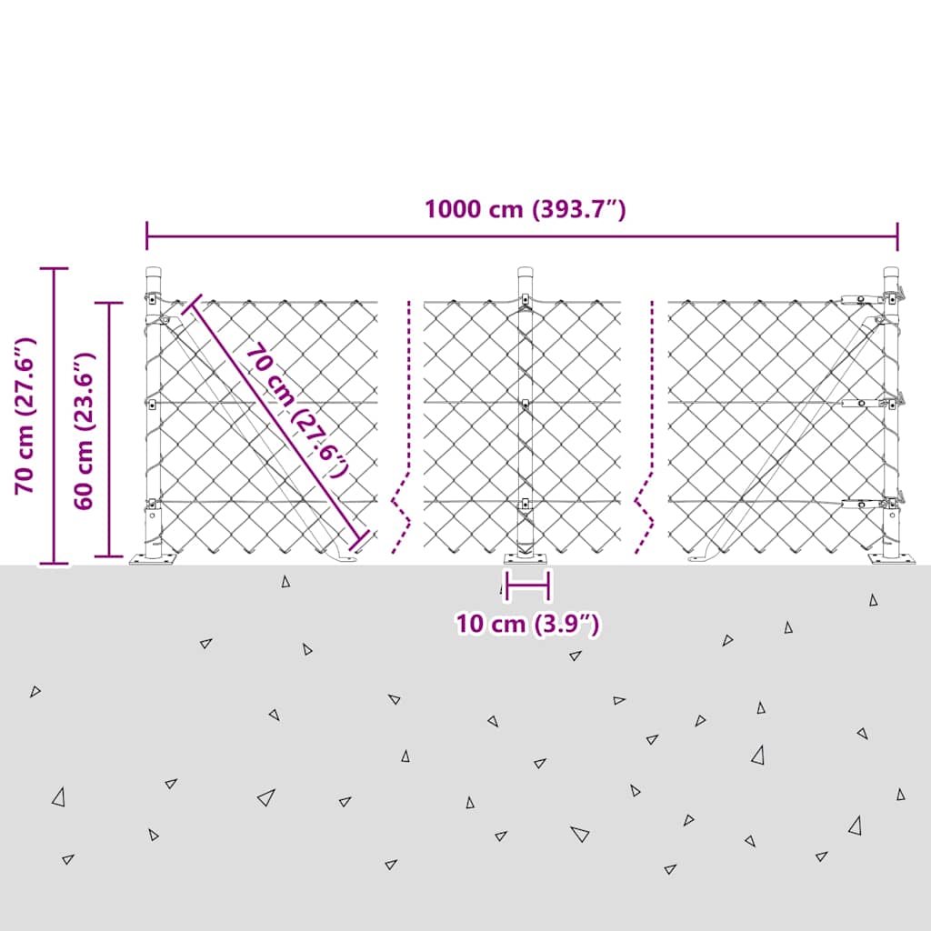Kettengliedzaun mit Pfosten Grün 0,6 x 10 m Stahl