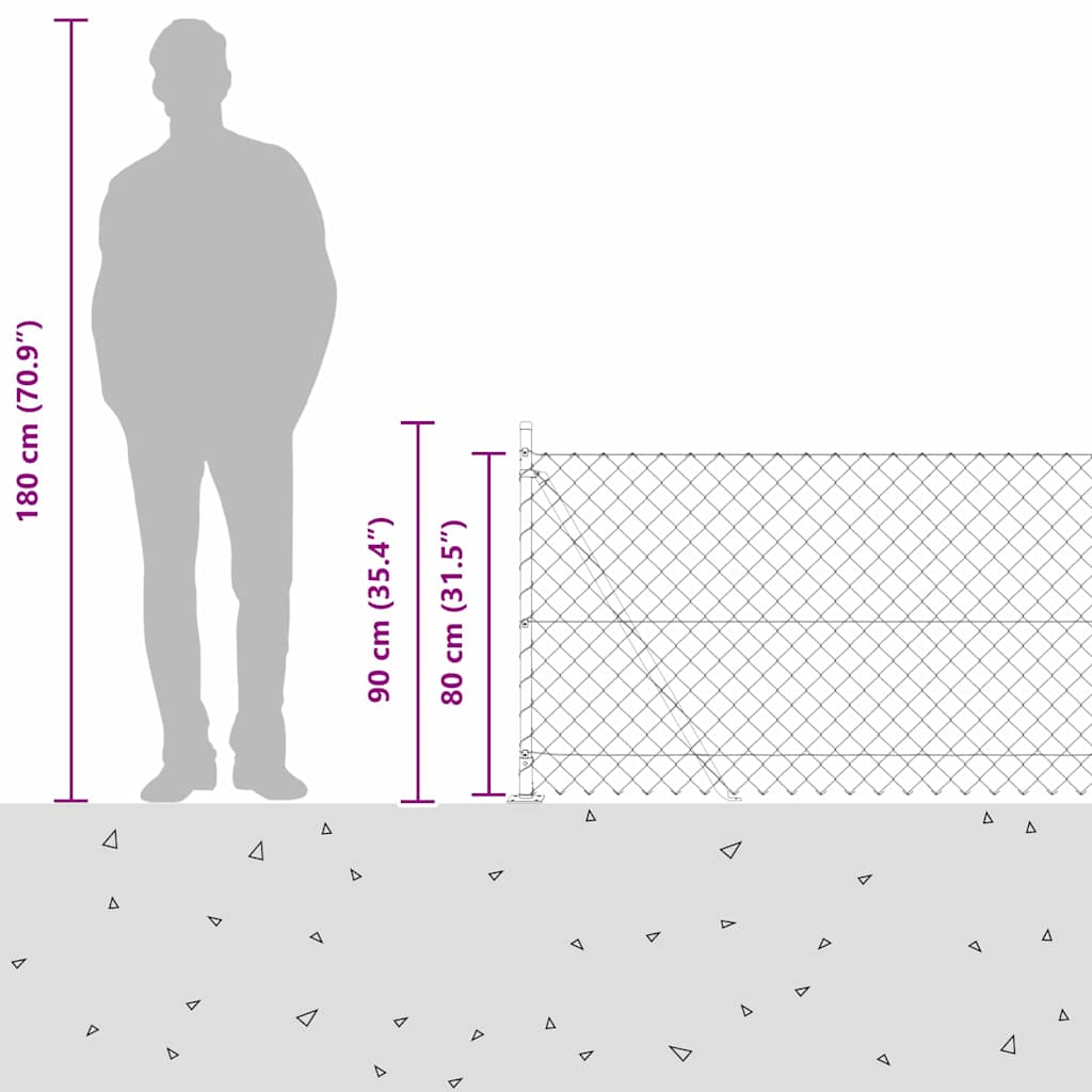 Kettengliedzaun mit Pfosten Grün 0,8 x 10 m Stahl