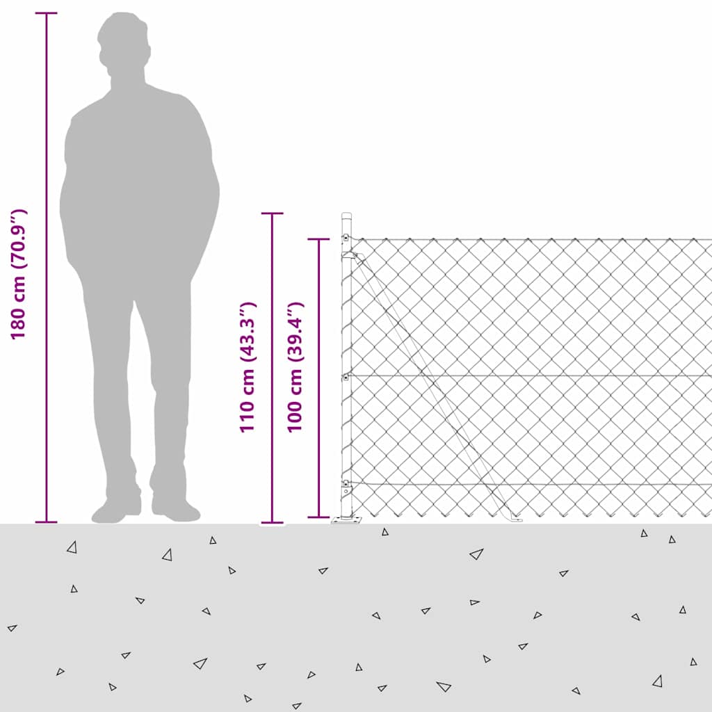 Kettengliedzaun mit Pfosten Grün 1 x 10 m Stahl