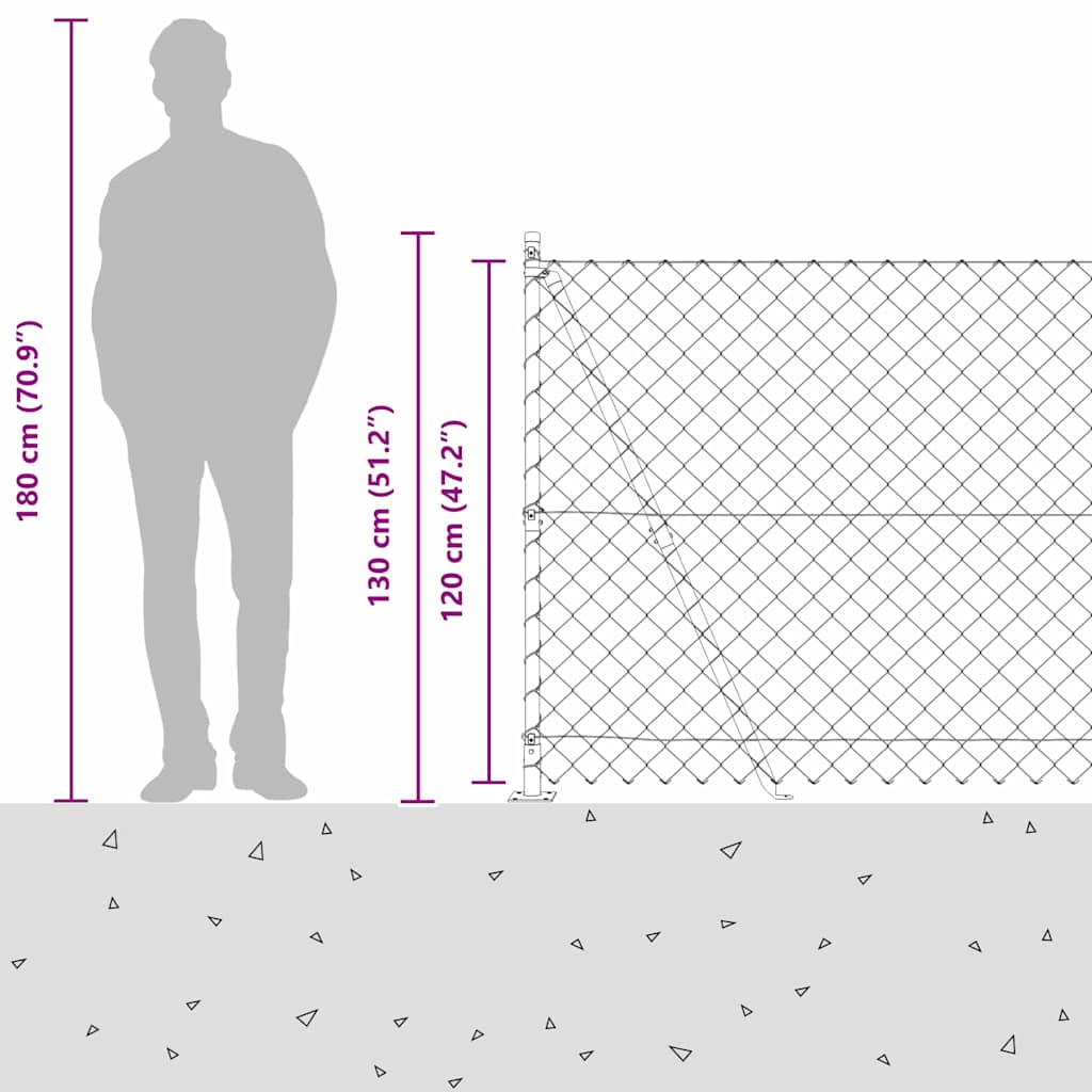 Kettengliedzaun mit Pfosten Grün 1,2 x 10 m Stahl