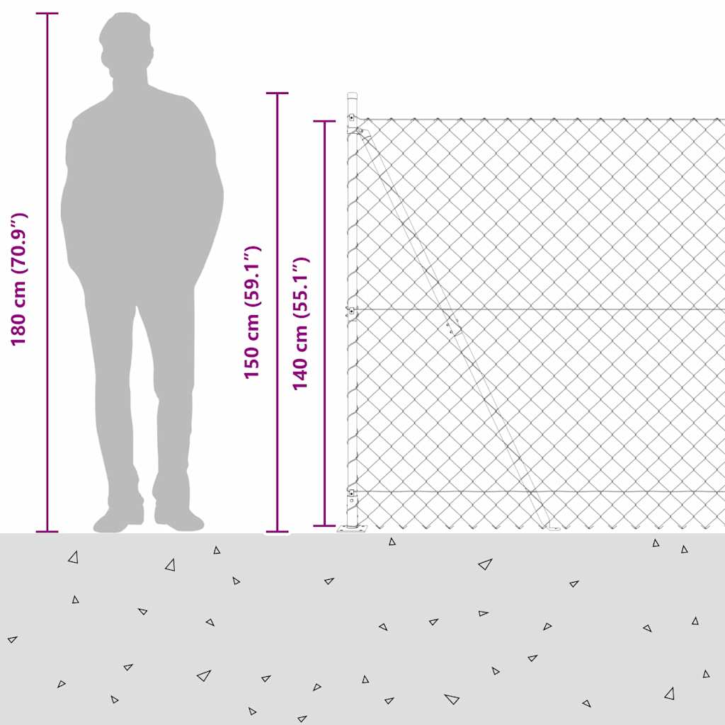 Kettengliedzaun mit Pfosten Grün 1,4 x 10 m Stahl