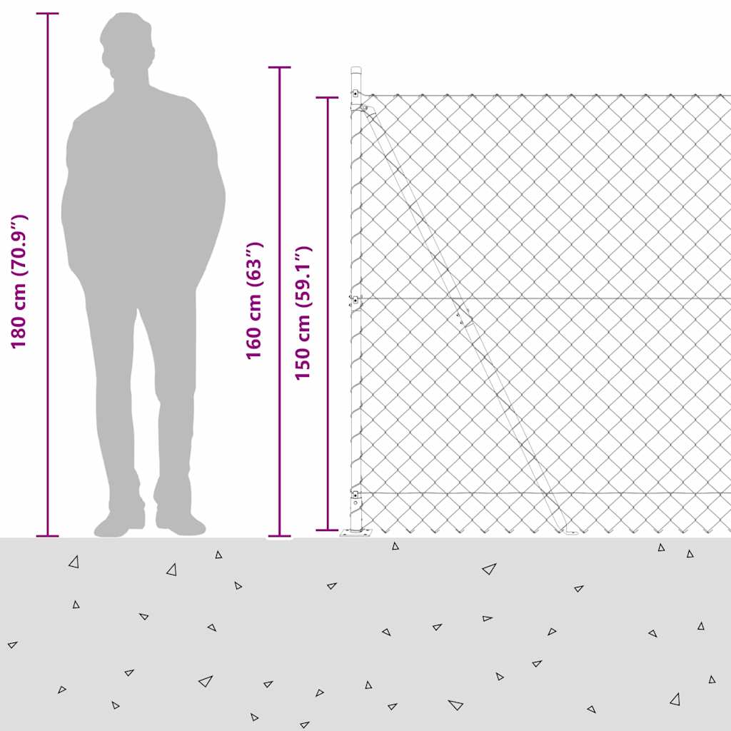 Kettengliedzaun mit Pfosten Grün 1,5 x 10 m Stahl