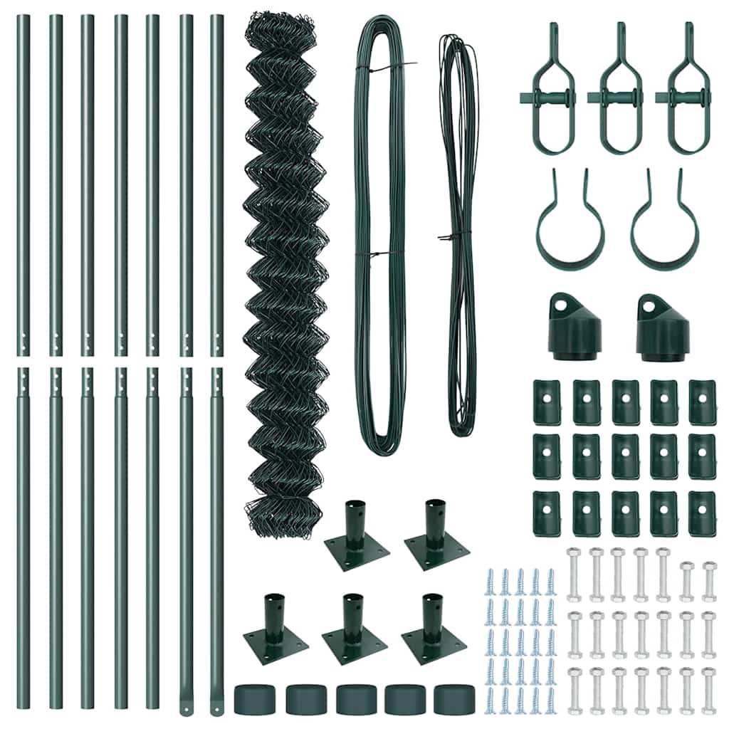 Kettengliedzaun mit Pfosten Grün 1,6 x 10 m Stahl