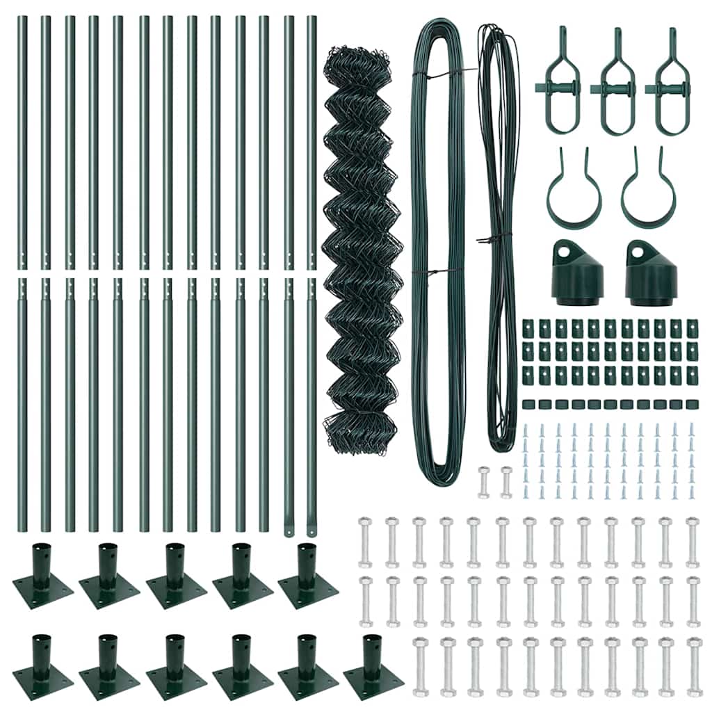 Kettengliedzaun mit Pfosten Grün 1 x 25 m Stahl