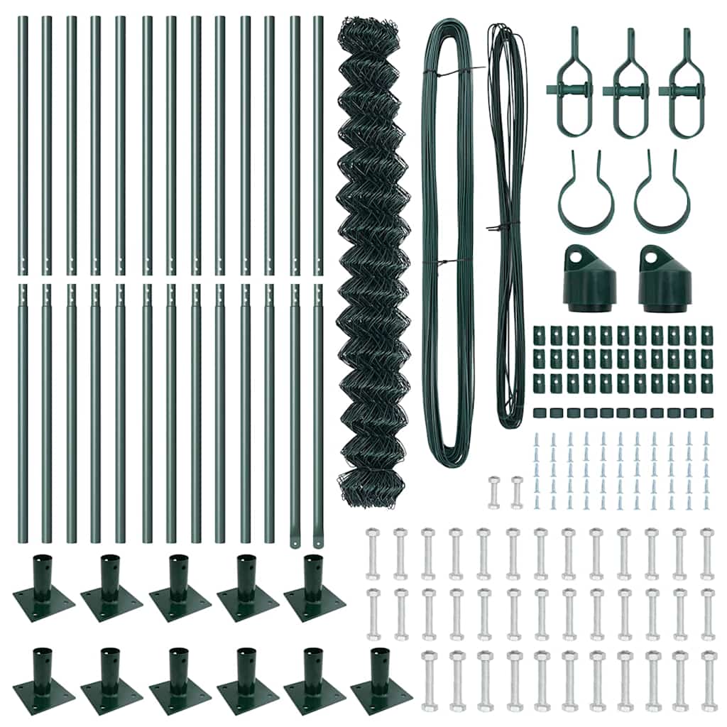 Kettengliedzaun mit Pfosten Grün 1,4 x 25 m Stahl