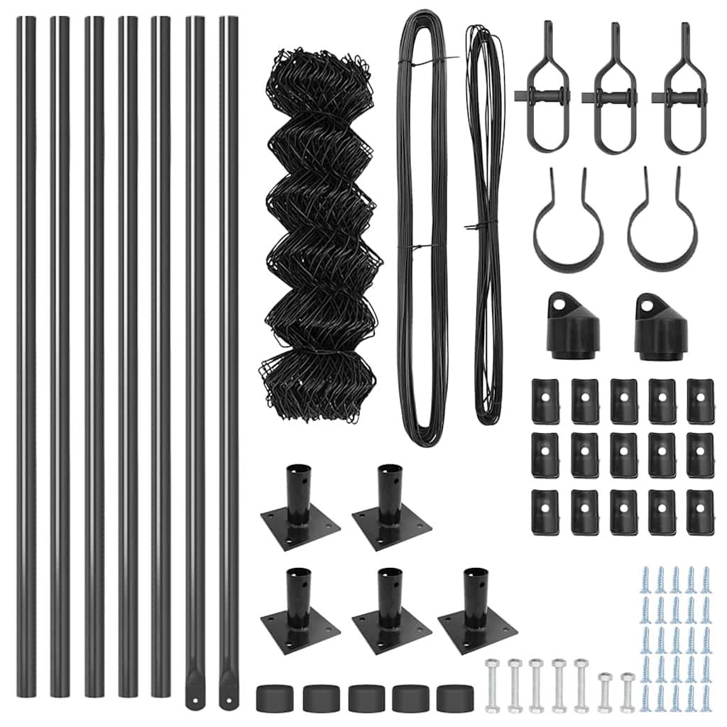 Kettengliedzaun mit Pfosten Grau 0,6 x 10 m Stahl