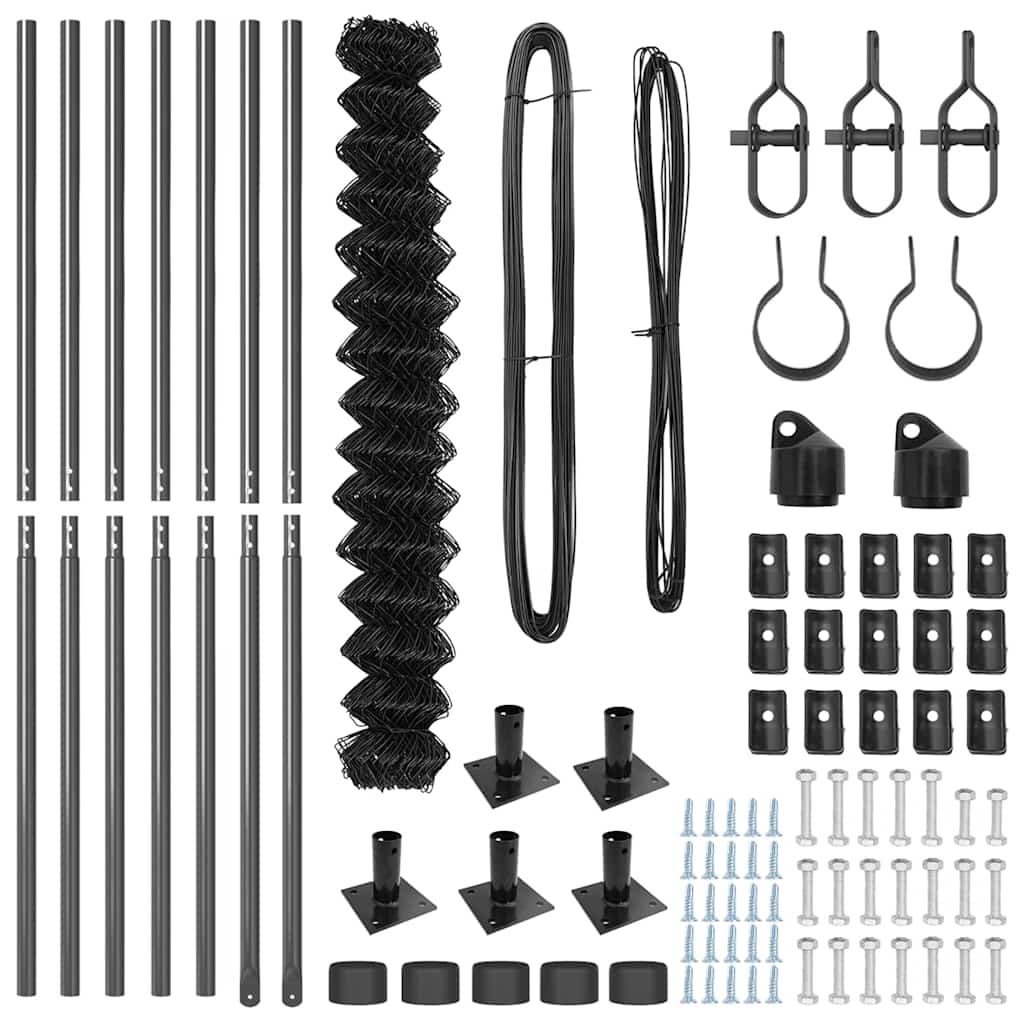 Kettengliedzaun mit Pfosten Grau 1,5 x 10 m Stahl