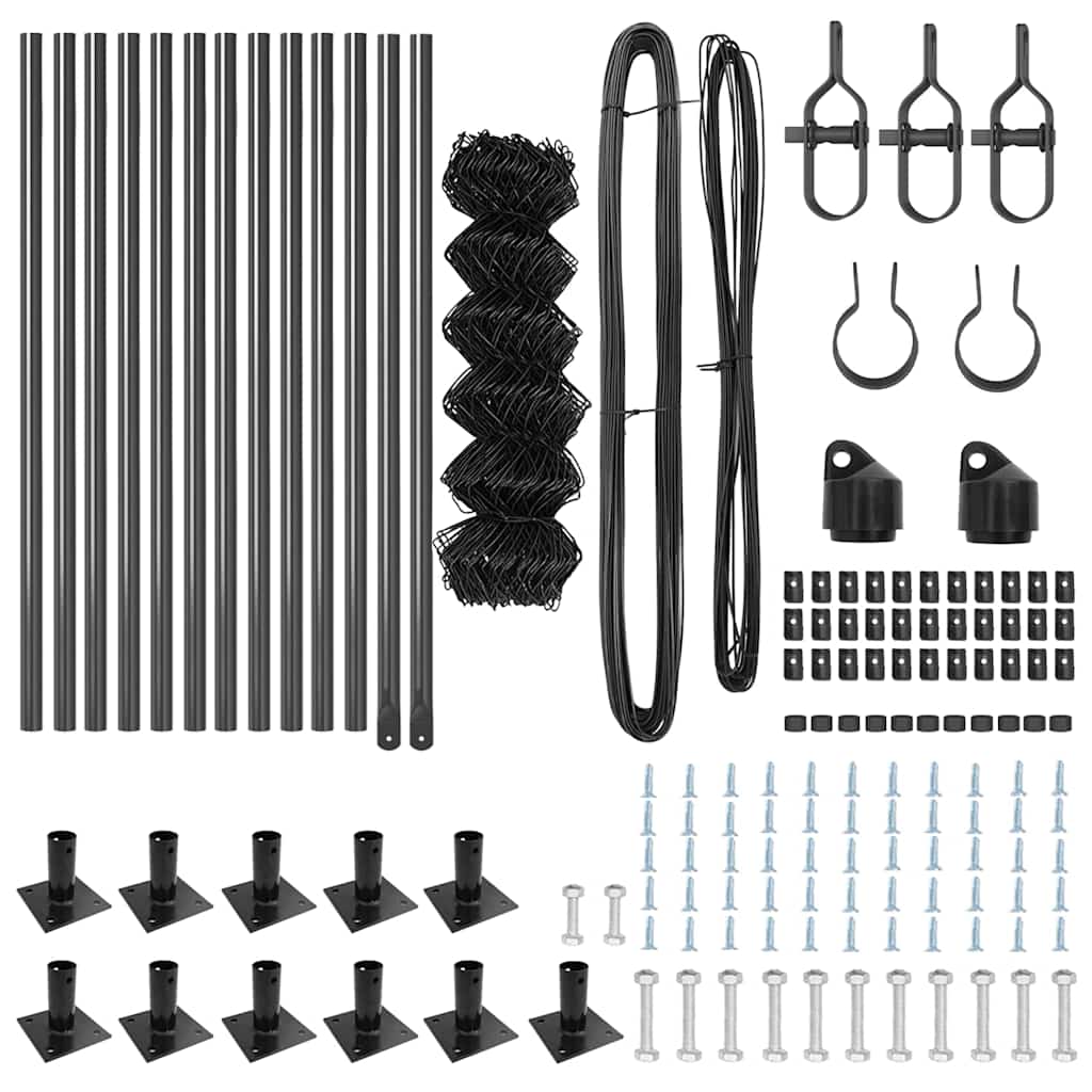 Kettengliedzaun mit Pfosten Grau 0,6 x 25 m Stahl