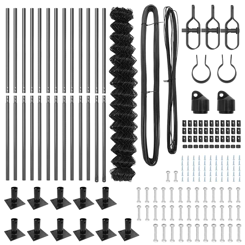 Kettengliedzaun mit Pfosten Grau 1.6 x 25 m Stahl