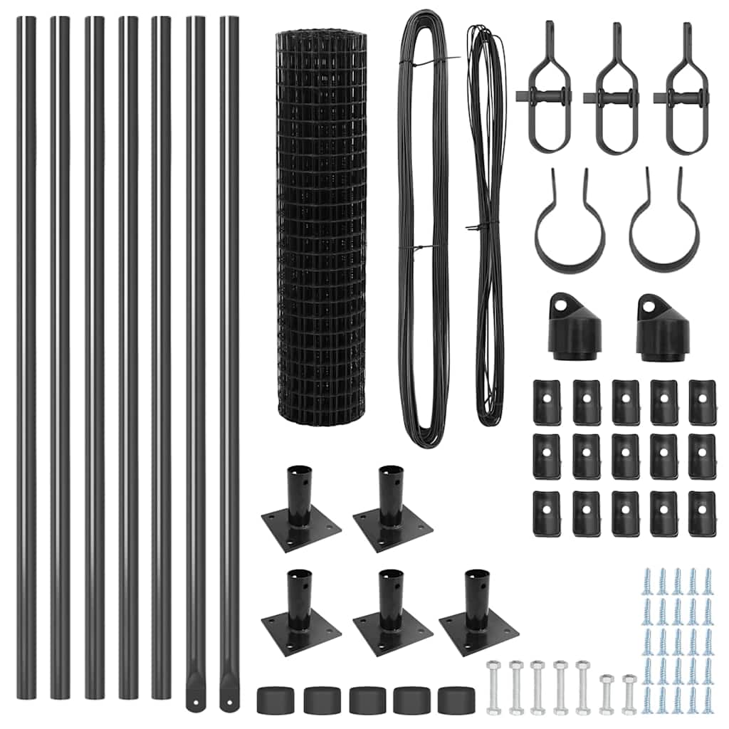 Zaun mit Pfosten Grau 0,6 x 10 m Stahl
